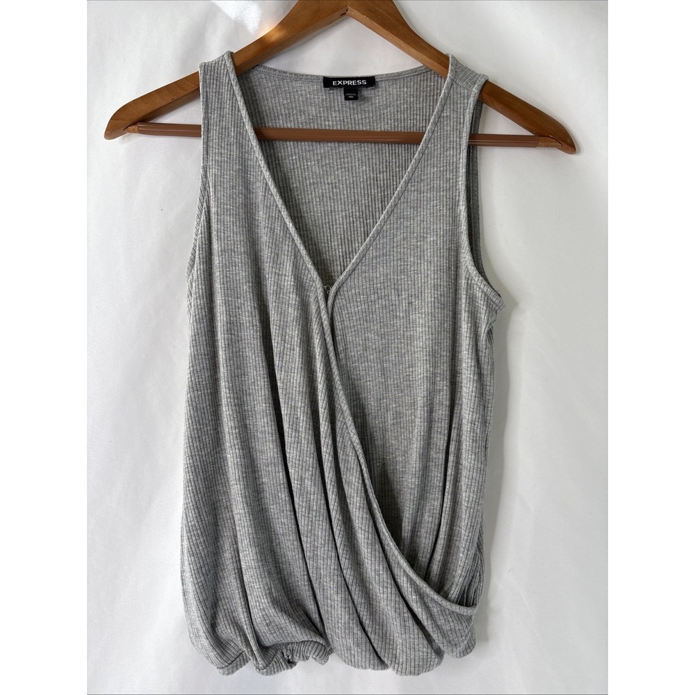 Express Women's XS Gray Ribbed Tank Top Front Clasp‎